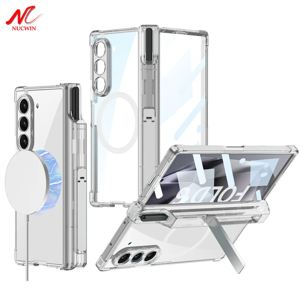 For Samsung Galaxy Z Fold 6 Magsafe Case Transparent Airbag Hinge Protection Screen Protector Z Fold 6 Cover With S Pen Holder