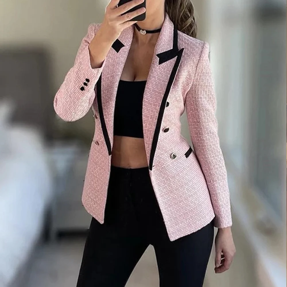 UNIZARA women's versatile lapel long sleeved double breasted decoration autumn and winter new slim fit suit jacket