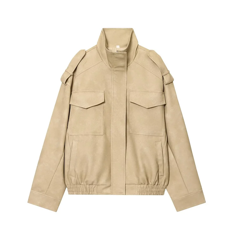 MUJER Giacca bomber in pelle scamosciata Donna Giacche oversize da mezza stagione per capispalla da donna Cappotto invernale Giacche da donna con zip femminile