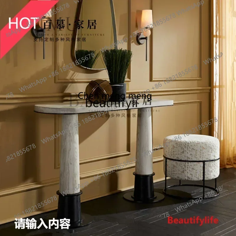 cn8350 ss Medieval wabi-sandy wind solid wood entrance table, facing the door against the wall, corridor decoration desk  entran