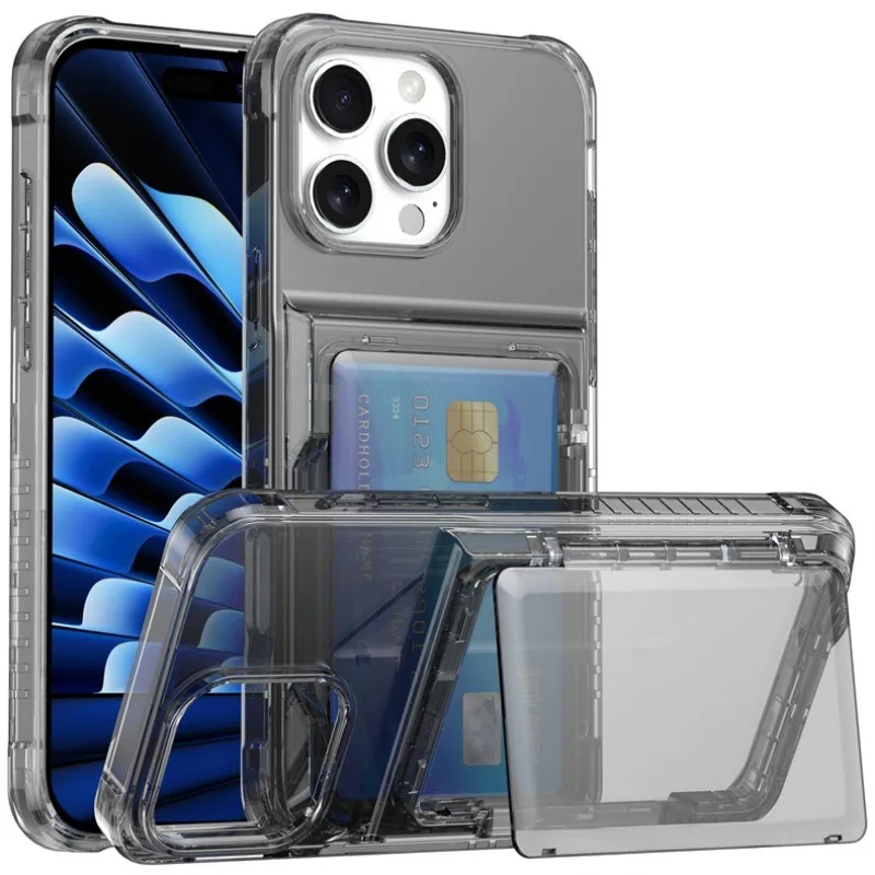 Transparente Hülle mit 4 Kreditkartenfächern und Stoßschutz für iPhone 16 15 14 13 12 11 18 Pro Max 17 Air Plus 16E Klare Handyhülle – Detail 15