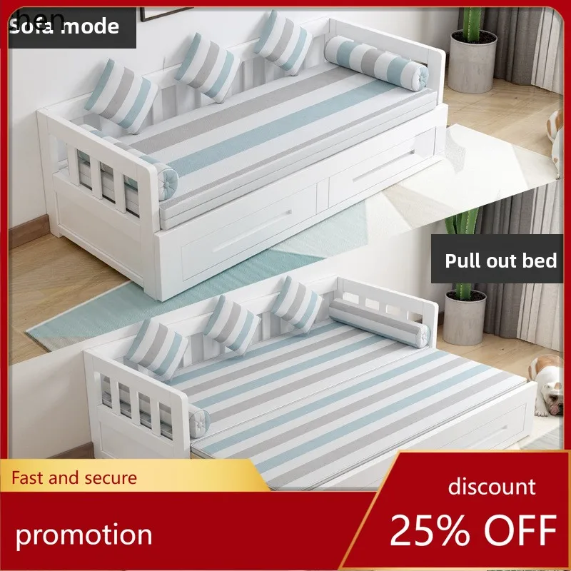 HXL Foldable Sofa Bed Pull-out Solid Wood Extendable Daybed Push-pull
