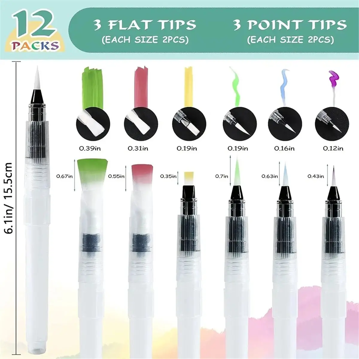 Eco-friendly Watercolor Brush Pens Set, 12pcs Premium Leakproof Water Brushes with Assorted Tips for Artists