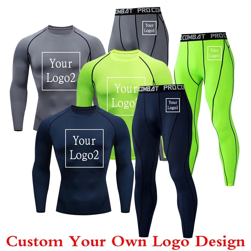 Ropa interior ajustada con logotipo personalizado para hombre, Calzoncillos largos, capa Base, Leggings deportivos, Fitness