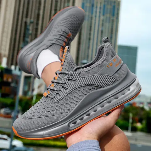 Men's Breathable Running Shoes Full-Palm Air-Cushioned Casual Sneakers Lightweight Net-Top Sports Leisure Footwears