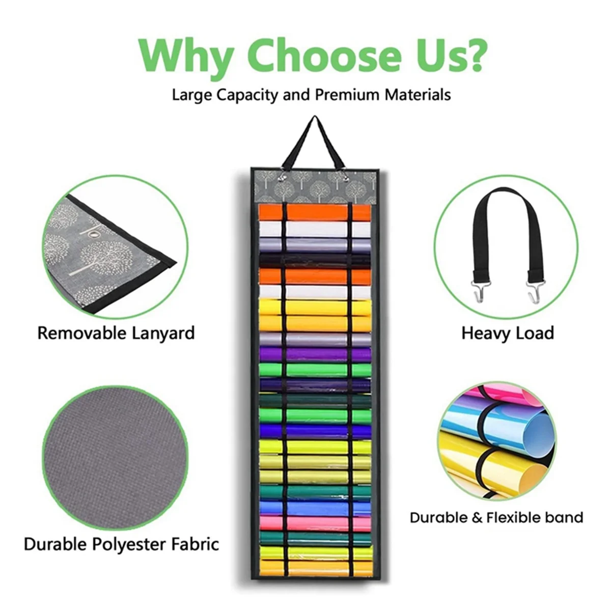 ที่ยึดม้วนไวนิลพร้อมช่อง48ช่องม้วนไวนิลออแกไนเซอร์จัดเก็บไวนิลสำหรับเก็บของในห้องหัตถกรรมและต้นไม้สีเทา