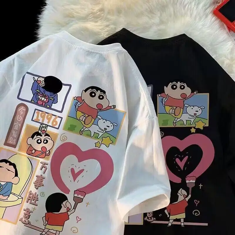 New Creative Cute Cartoon Anime Short Sleeve Bandai Crayon Shin Chan Printed T Shirt Loose Fitting Men and Women Couple Top