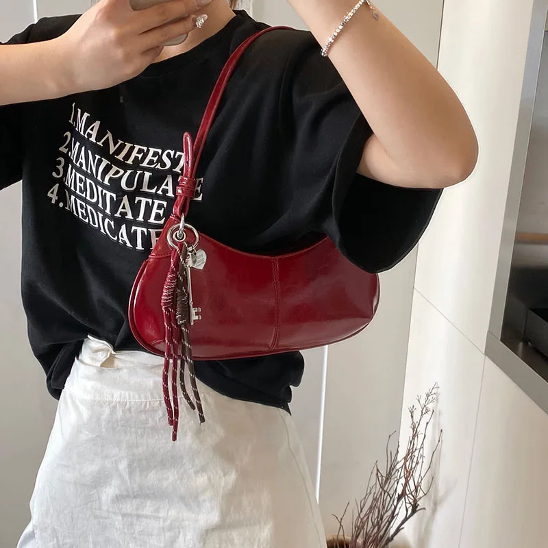 LEFTSIDE Small PU Leather Shoulder Bag 2025 New Y2K Short Handle Hand Bag for Work Underarm Bag Y2k Females Handbags and Purses