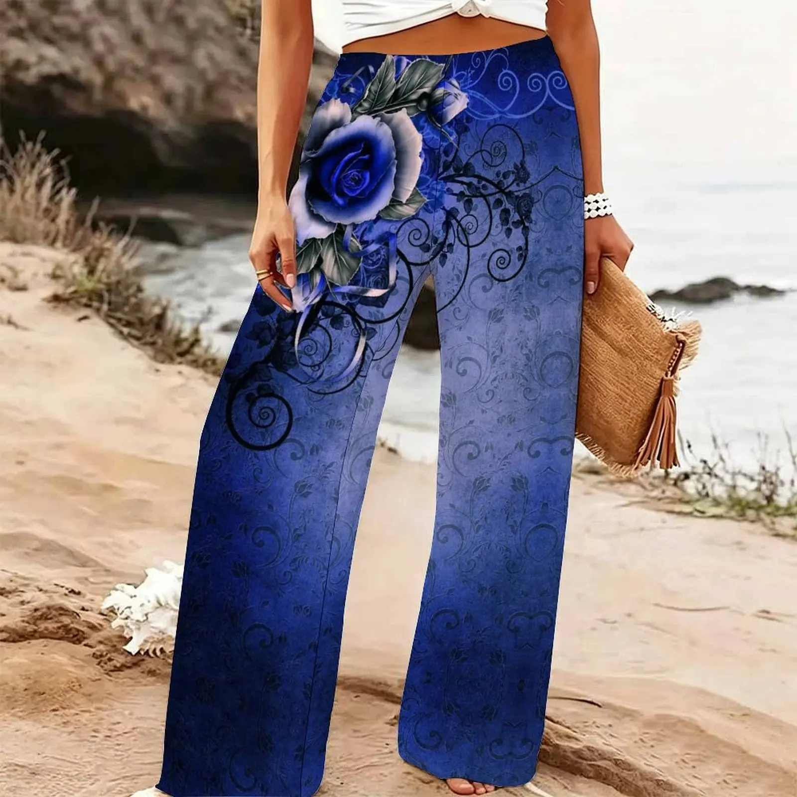Autumn Women High Waisted Wide Leg Pants Winter Printed Trousers Retro Mopping Pants Loose Jogging Pants Elegant Yoga Pants