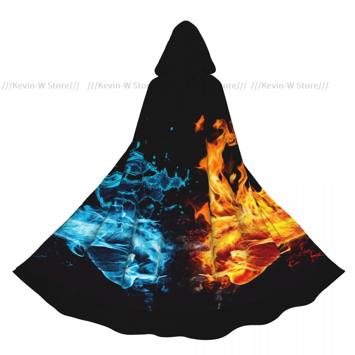 

Adult Cloak Cape Hooded Water And Fire Hand Medieval Costume Witch Wicca Vampire Elf Purim Carnival Party