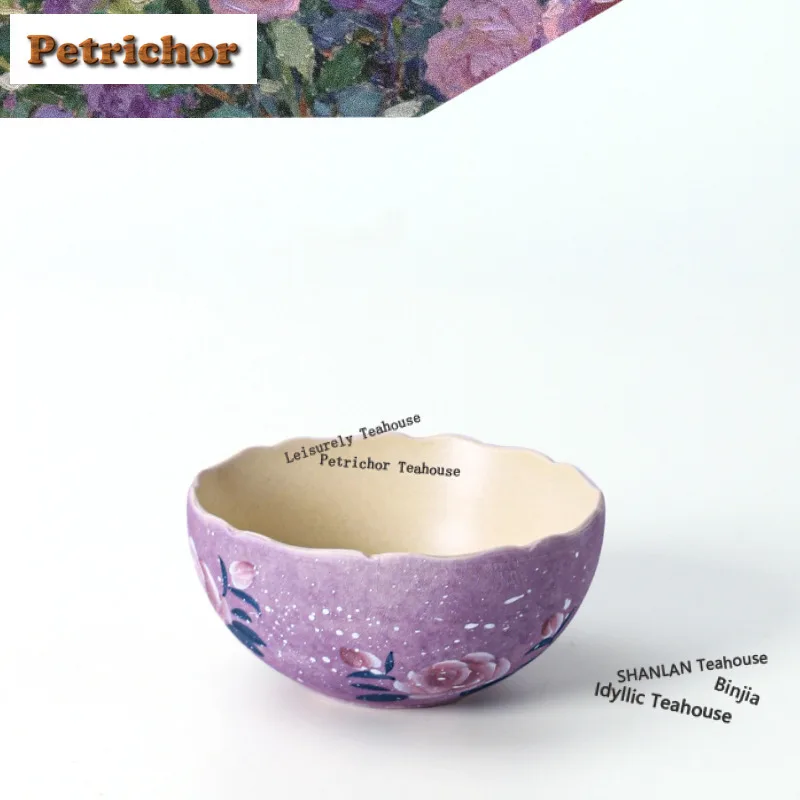 

85ml Hand Painted Rose Flower Mouth Teacup Luxury Tea Bowl Beautiful Tea Cup Tea-tasting Fragrance Cup Chazhan Master Cups Cafes