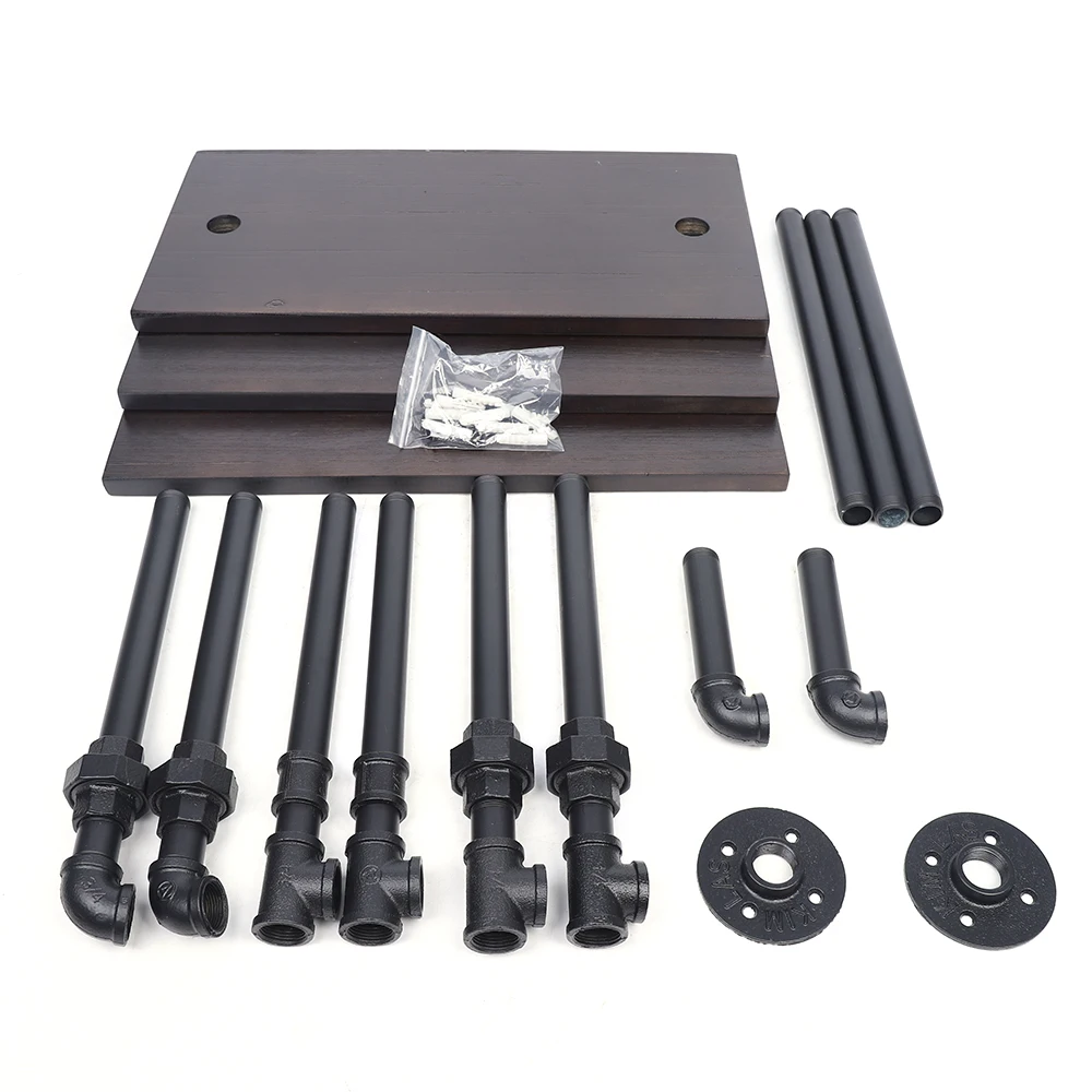 Industrial 3-Tiered Wall Mounted Pipe Shelf Rack Multipurpose Metal With Reclaimed Wood Finish