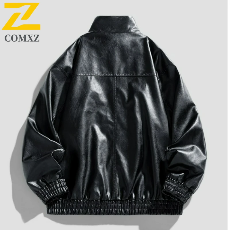 COMXZ Premium Men Leather Jacket Fashion Classic Outdoor Travel Leather Coat Casual Daily Style Windproof Autumn Clothing
