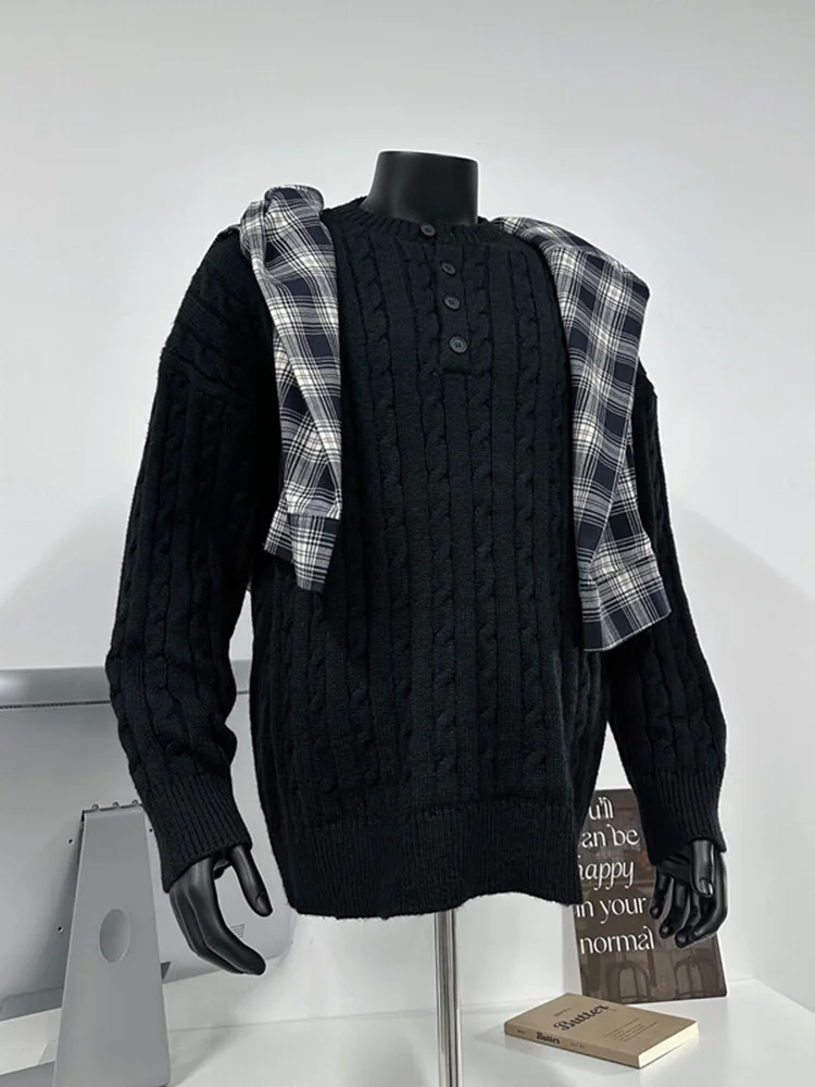 

Мужской вязаный свитер Thiened Bla, теплый зимний, в американском стиле, с воротником-стойкой, свободного кроя, базовый трикотаж