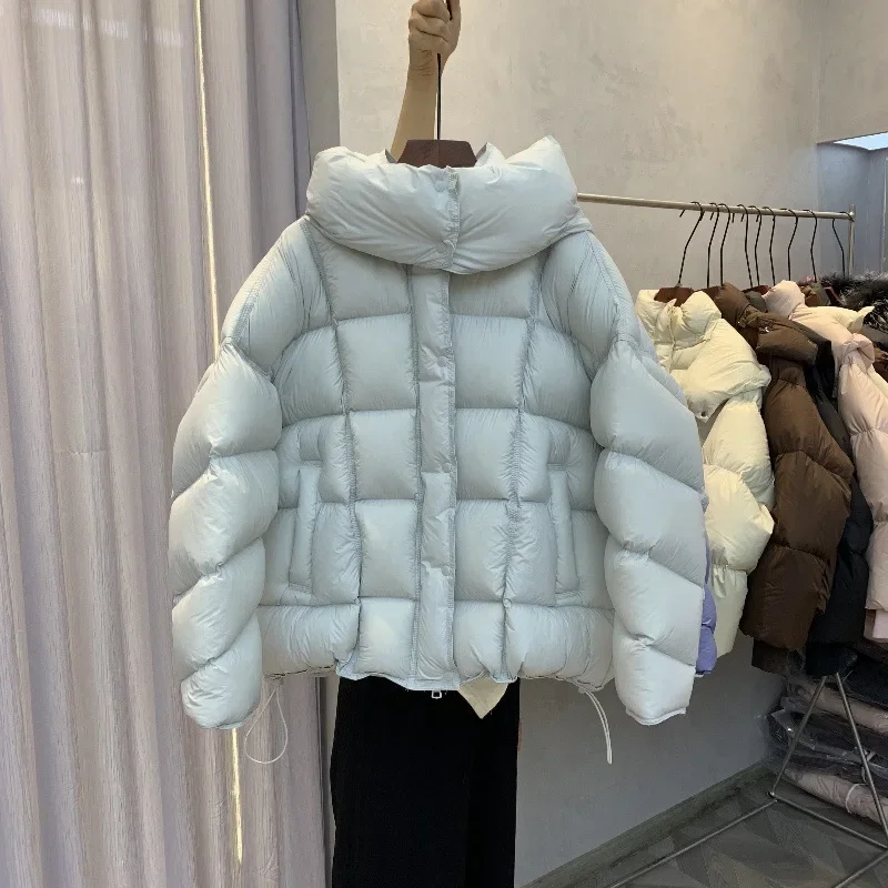 2025 Winter New Women\'s Down Jacket Loose Hooded Warm White Duck Down Jacket