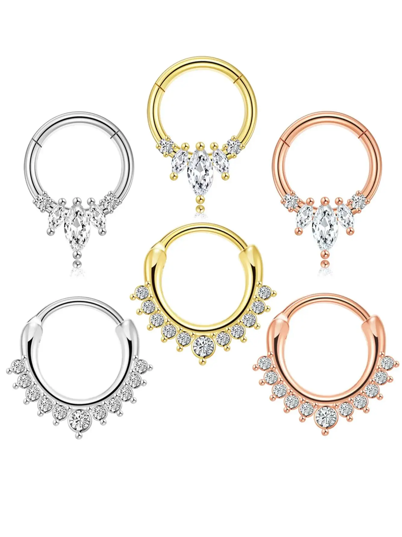 2 Stück 316L Chirurgenstahl Zirkon Scharnier Nasenring Septum Clicker Daith Piercing Ohrknorpel Helix Hoop Blumen Wassertropfen – Detail 2