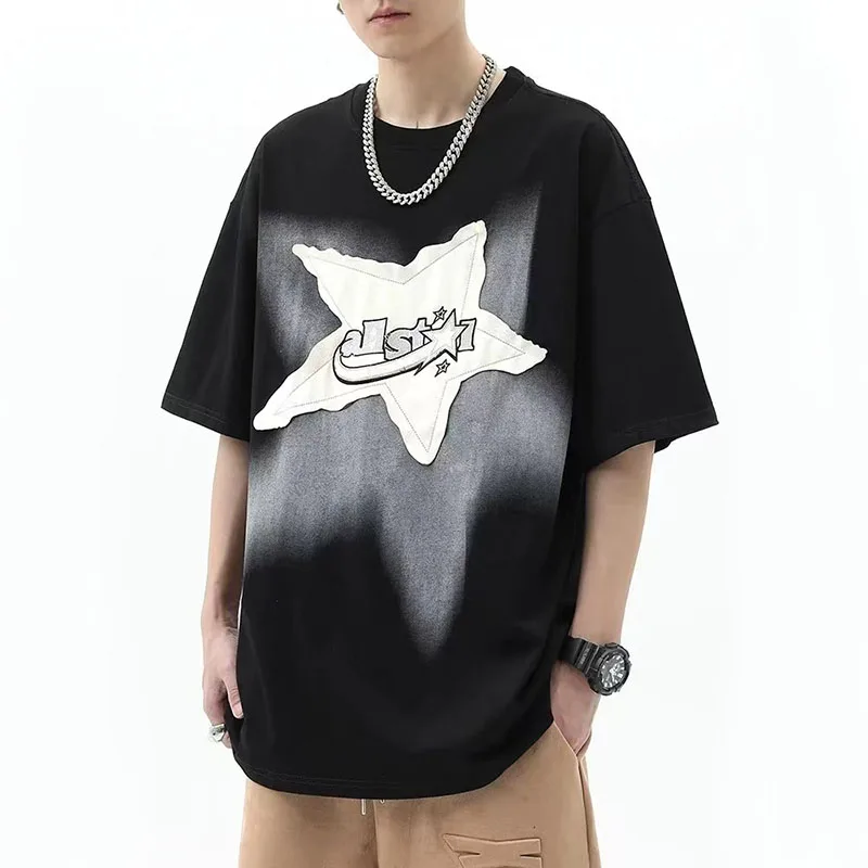 Y2K 100% Cotton Star Print T Shirt Women Summer Vintage Loose Streetwear Casual Tops BF Harajuku Hip Hop All-match Tees New