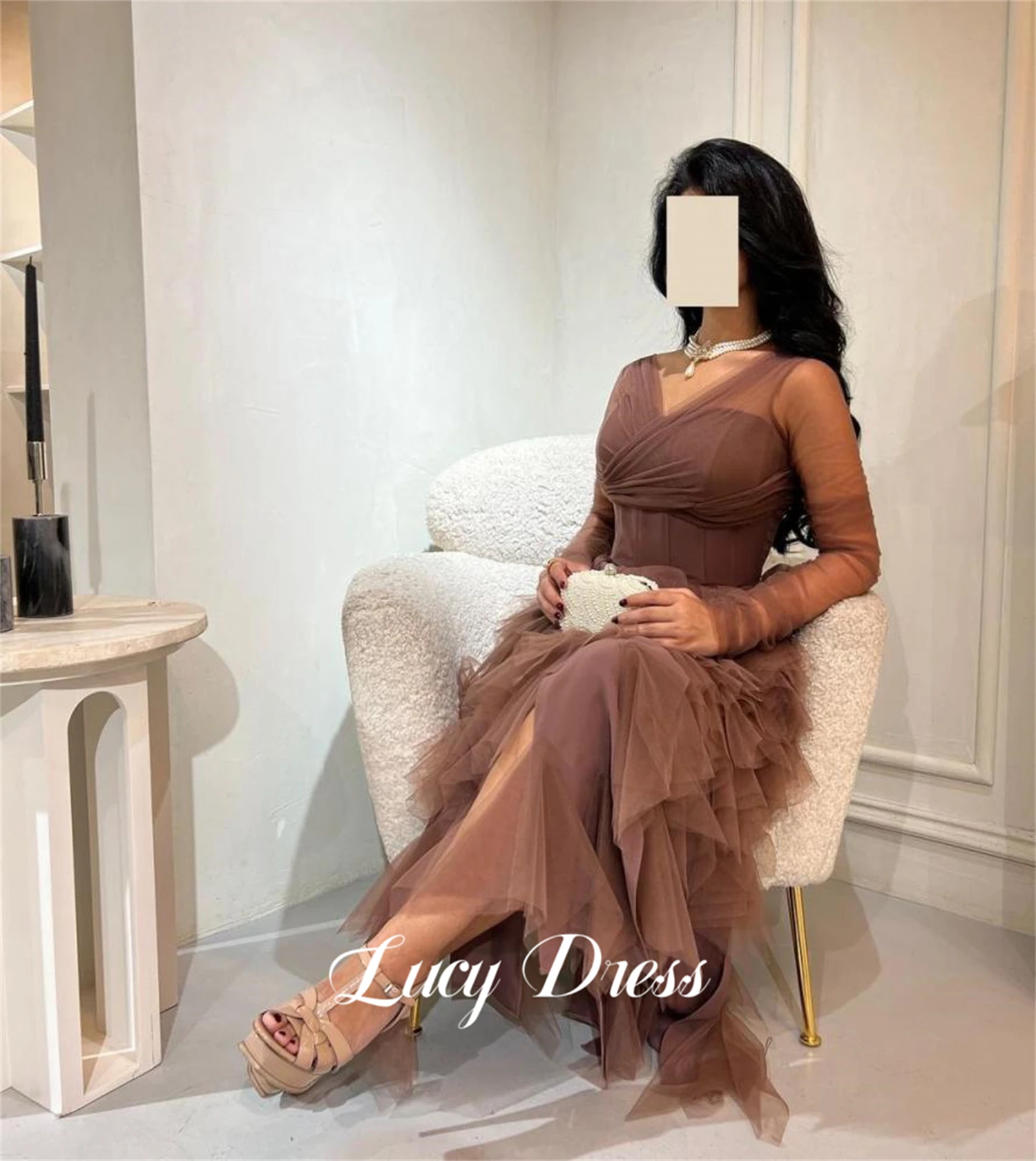 

Lucy V-neck Layered Mesh Evening Dress Cocktail Party Grace Happy Sharon Dresses 2024 Ball Gowns Robe De Soiree Femmes Prom