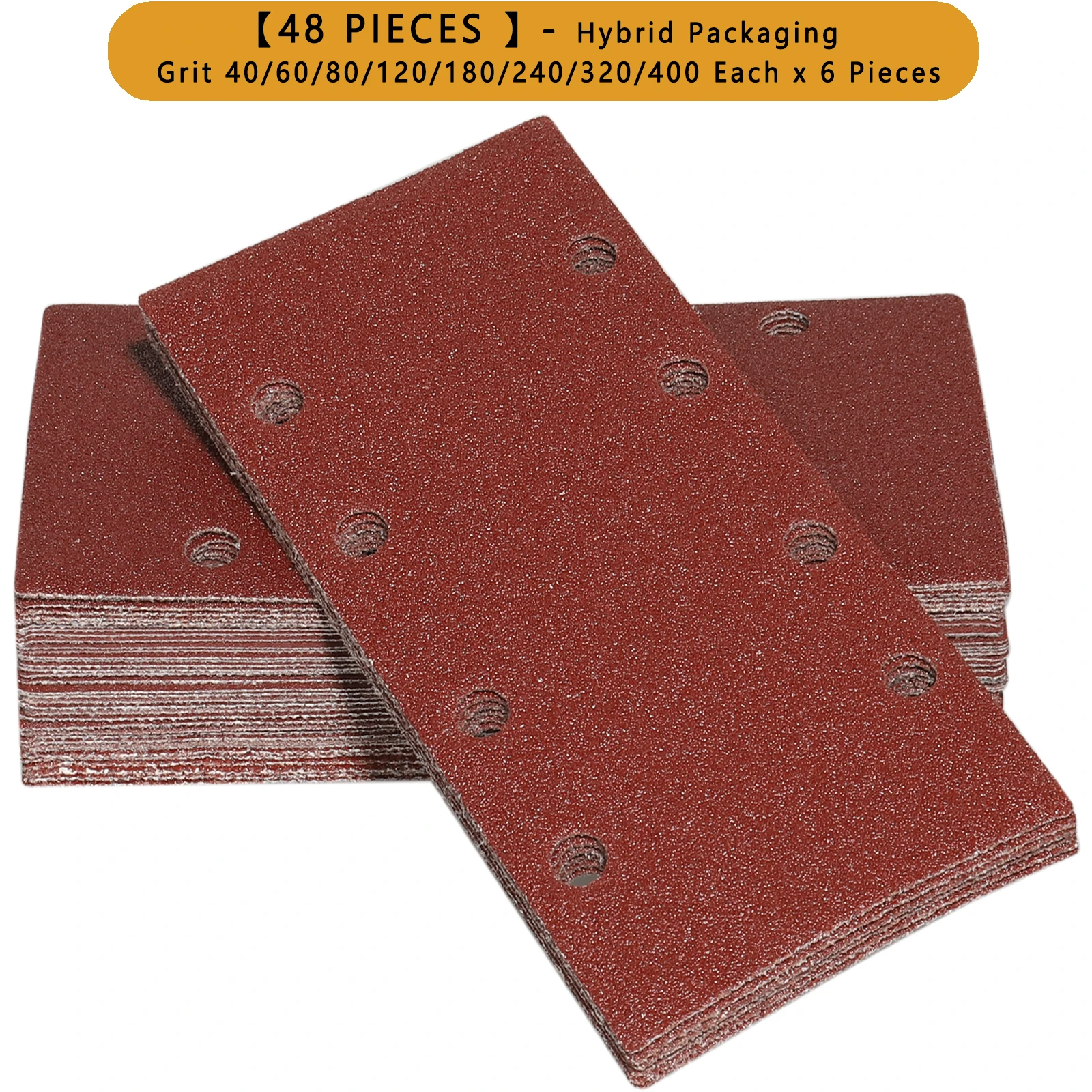 48 Pcs Sanding Pads, 93 X 185 mm Square Hook and Loop Sanding Sheets Assorted 40/60/80/120/180/240/320/400/ Grits Fit Sander