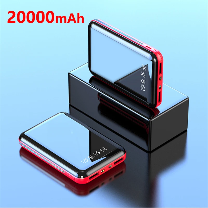 20000mAh Mini Power Bank Portable Charger Mirror Screen LED Digital Powerbank External Battery for iPhone Xiaomi Huawei Samsung