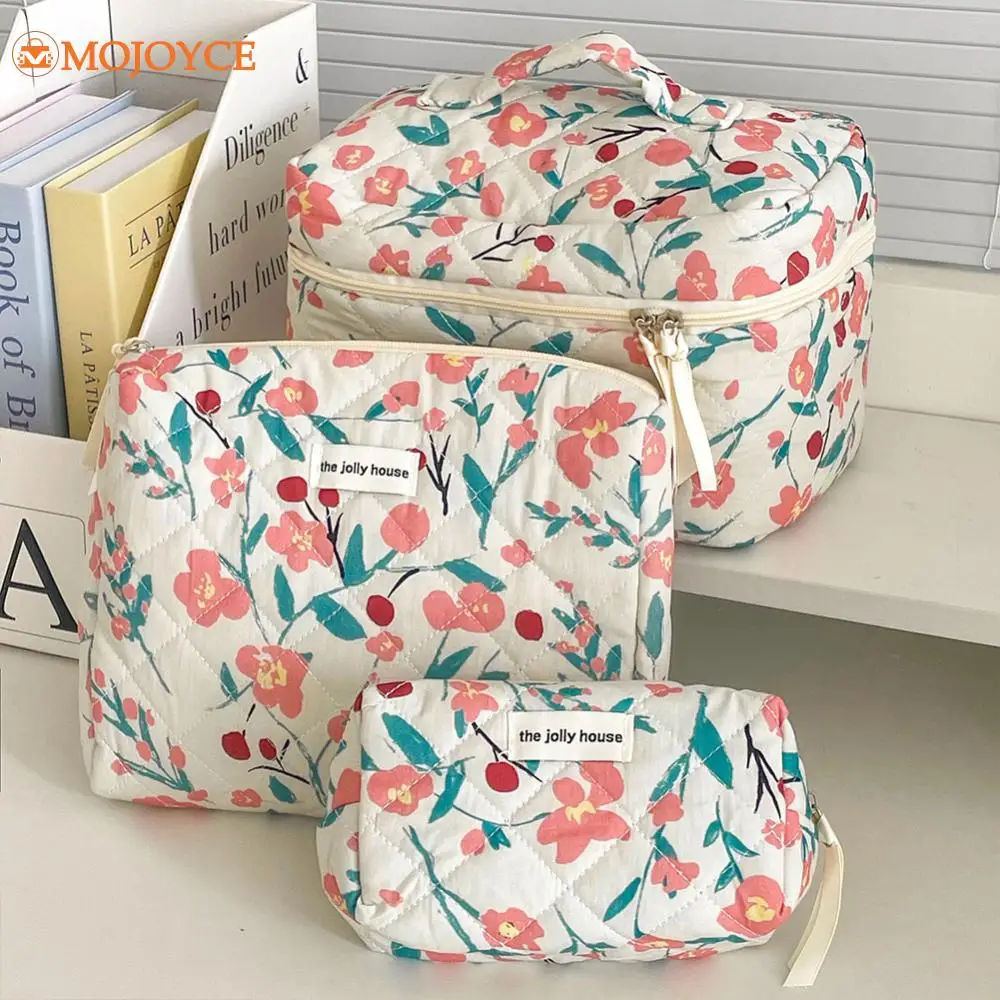 Cute Quilted Cotton Makeup Bags Women Zipper Cosmetic Organizer Fragmented Flower Portable Storage Bag Girls Travel Toiletry Bag