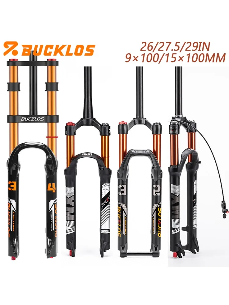 AliExpress BUCKLOS Bicycle Fork 26 27.5 29 Air MTB Fork 9*100mm 15*100mm Suspension Mountain Bike Forks Straight/tapered Tube