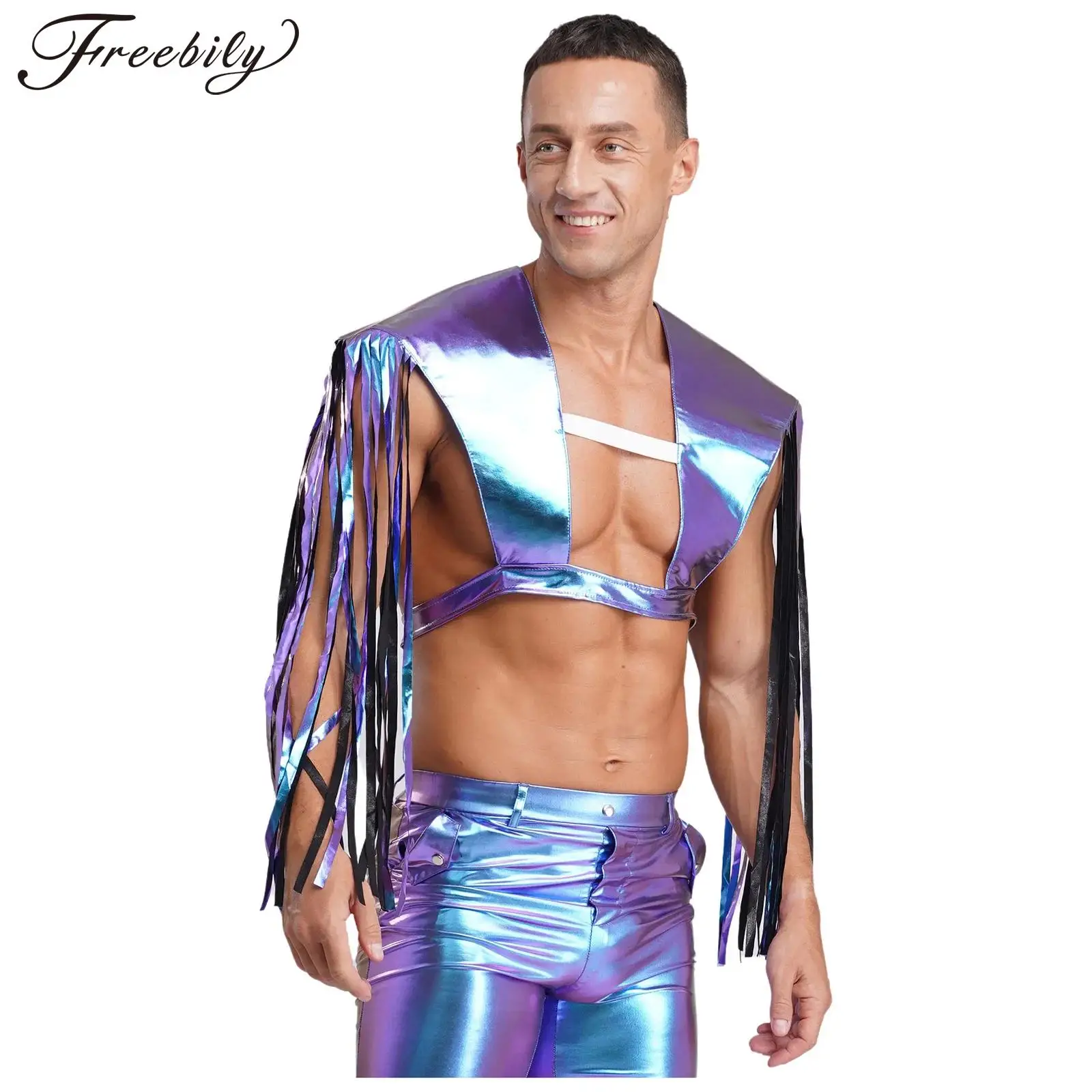 

Men Women Adjustable Metallic Shiny Tassel Shrug Cape Armor Shawl for Halloween Carnival Masquerade Cosplay Party Rave Club