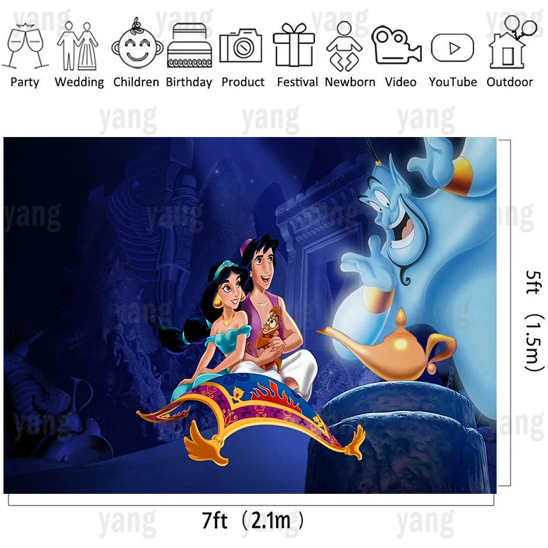 Disney  Aladdin Jasmine Princess Wedding Magic Carpet Lamp Castle Backdrop Girls Birthday Party Baby Shower Banner Photography