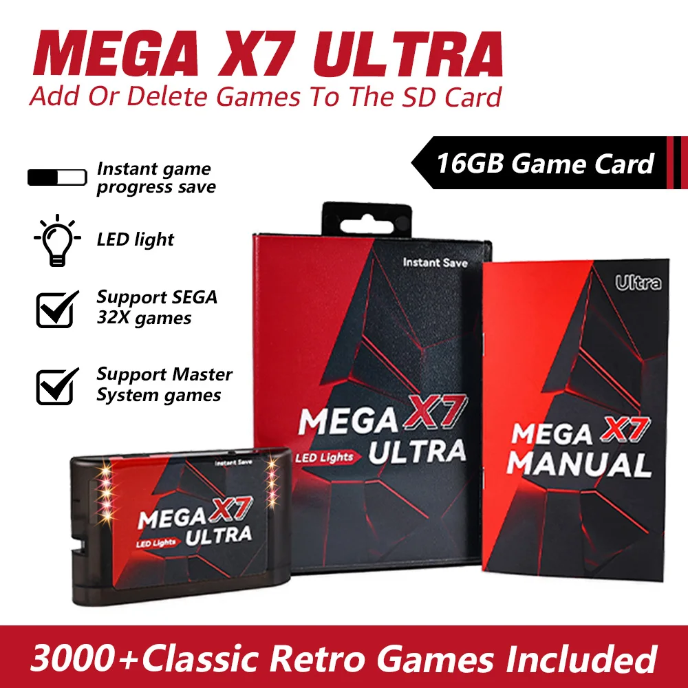 Instant Save Mega X7 Ultra   Game Cartridge USA/ Japan /European for SEGA GENESIS Mega Drive MegaDrive Game Console With Manual