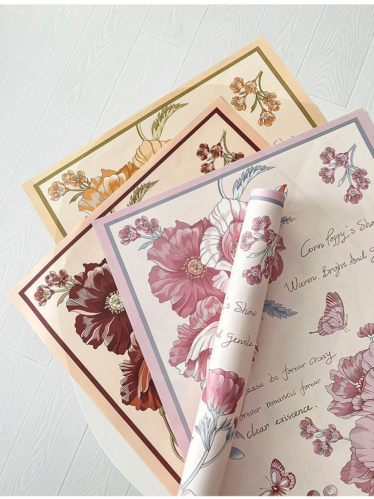 Romantic Flower Wrapping Paper, Handmade Flower Bouquet, Floral Packaging Diy Material, Waterproof  10 Sheets