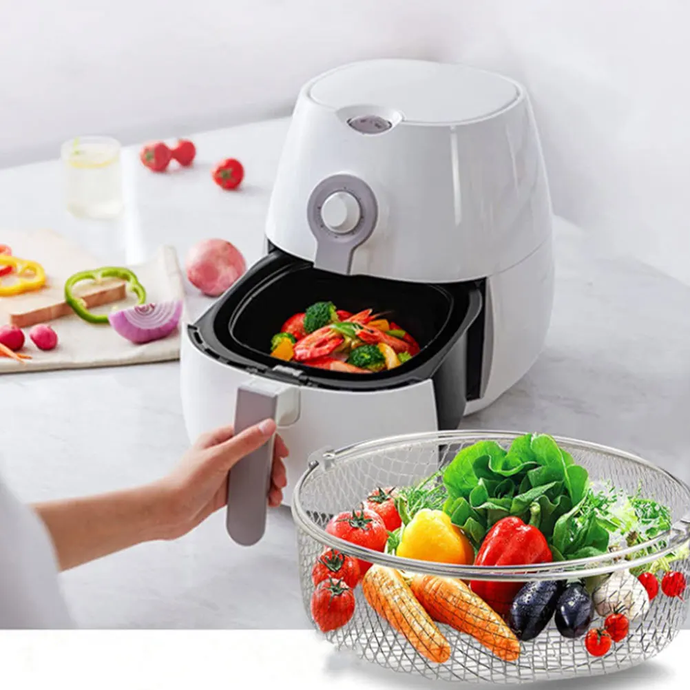 

Stainless Steel Air Replacement Basket Dishwasher Safe Round Deep Fry Mesh Mini Baking Accessory for Pizza Chicken Wings Steak