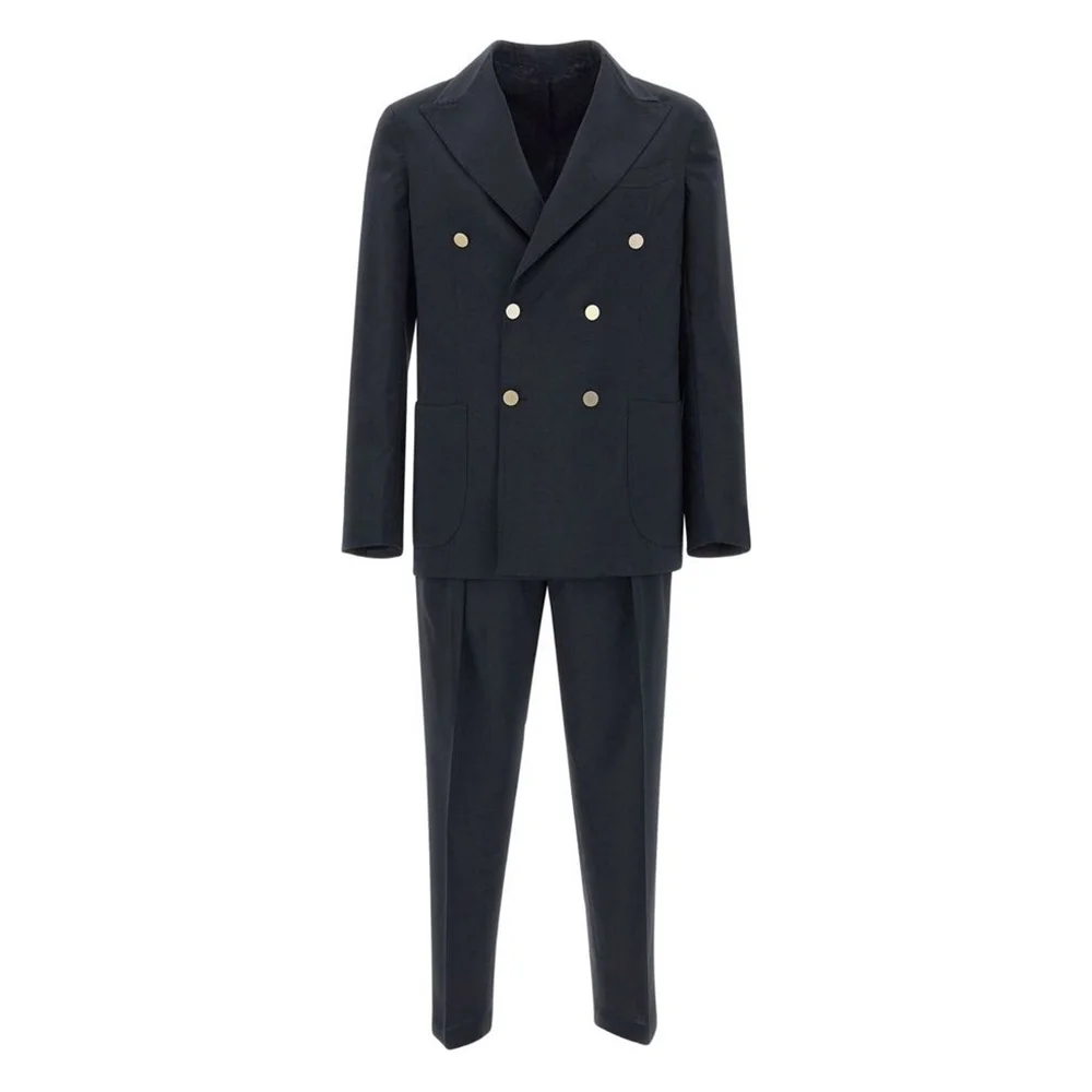 

Business Black Men's Suits 2 Piecs Jacket Pants Double Breasted Peak Lapel Banquet Custom Made Suits