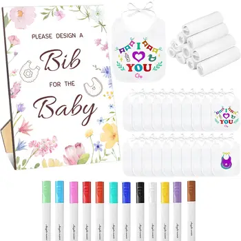 一套野花主題嬰兒派對遊戲留言簿套裝 - 包含10/20個DIY圍兜、12支彩色馬克筆和遊戲指示牌,可用於性別揭曉派對裝飾 8 最佳銷售 嬰兒派對遊戲 - №2