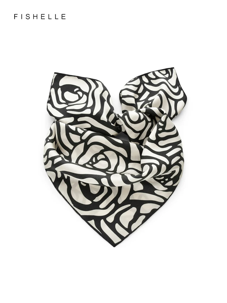 Elegant Black White Camellia Flower Printed Natural Silk Twill Scarf Women\'s Spring Autumn Square Scarfs Real Silk Handkerchief