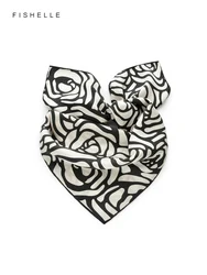 Elegant Black White Camellia Flower Printed Natural Silk Twill Scarf Women's Spring Autumn Square Scarfs Real Silk Handkerchief