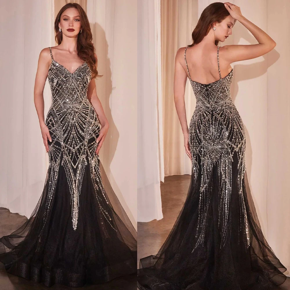 فساتين سهرة رائعة حورية البحر على شكل حرف v من الخرز واللؤلؤ فساتين لحضور الحفلات الموسيقية بدون ظهر فساتين حفلات مصنوعة حسب الطلب #1
