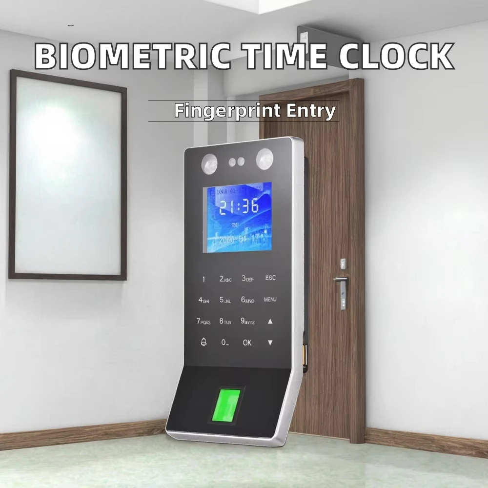 Punch Card Time Clock Access Control System with Face & Fingerprint Biometric Attendance Terminal Customized Logo Excel Report