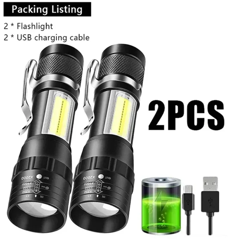 COB+XPE Mini Portable Flashlight Zoomable Powerful Torch USB Rechargeable Outdoor Camping Fishing Long Range Emergency Lantern