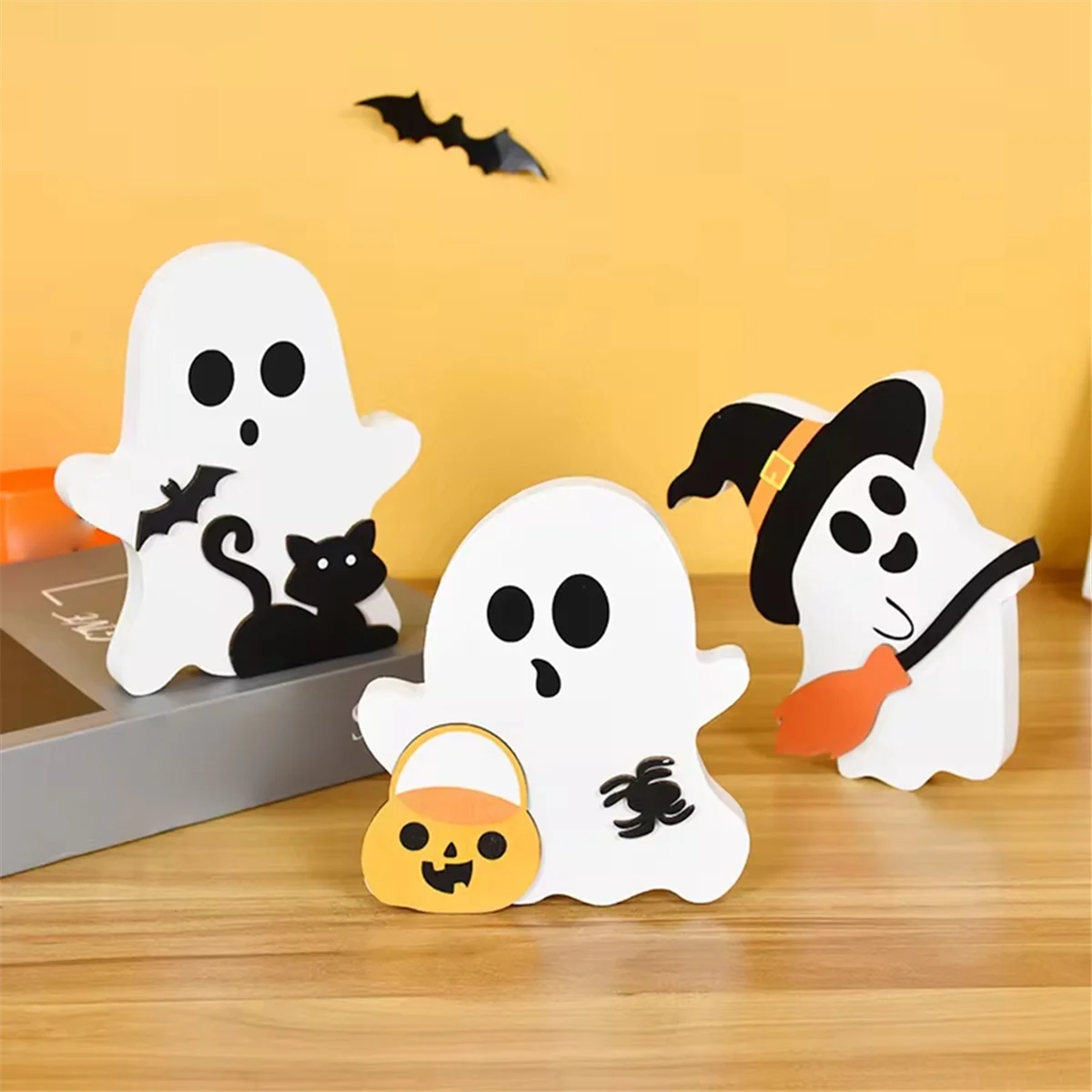 ABJY – panneau décoratif en bois pour Halloween, chauve-souris fantôme, balai de sorcière, décoration intérieure de Table de cuisine, de salle