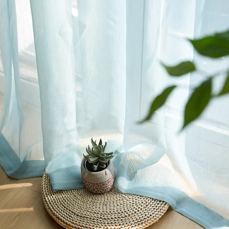 French Blue Dreamy Light Gauze Curtains Luxurious High-end Wedding Background Decoration Cloth Balcony Living Room Bay Window