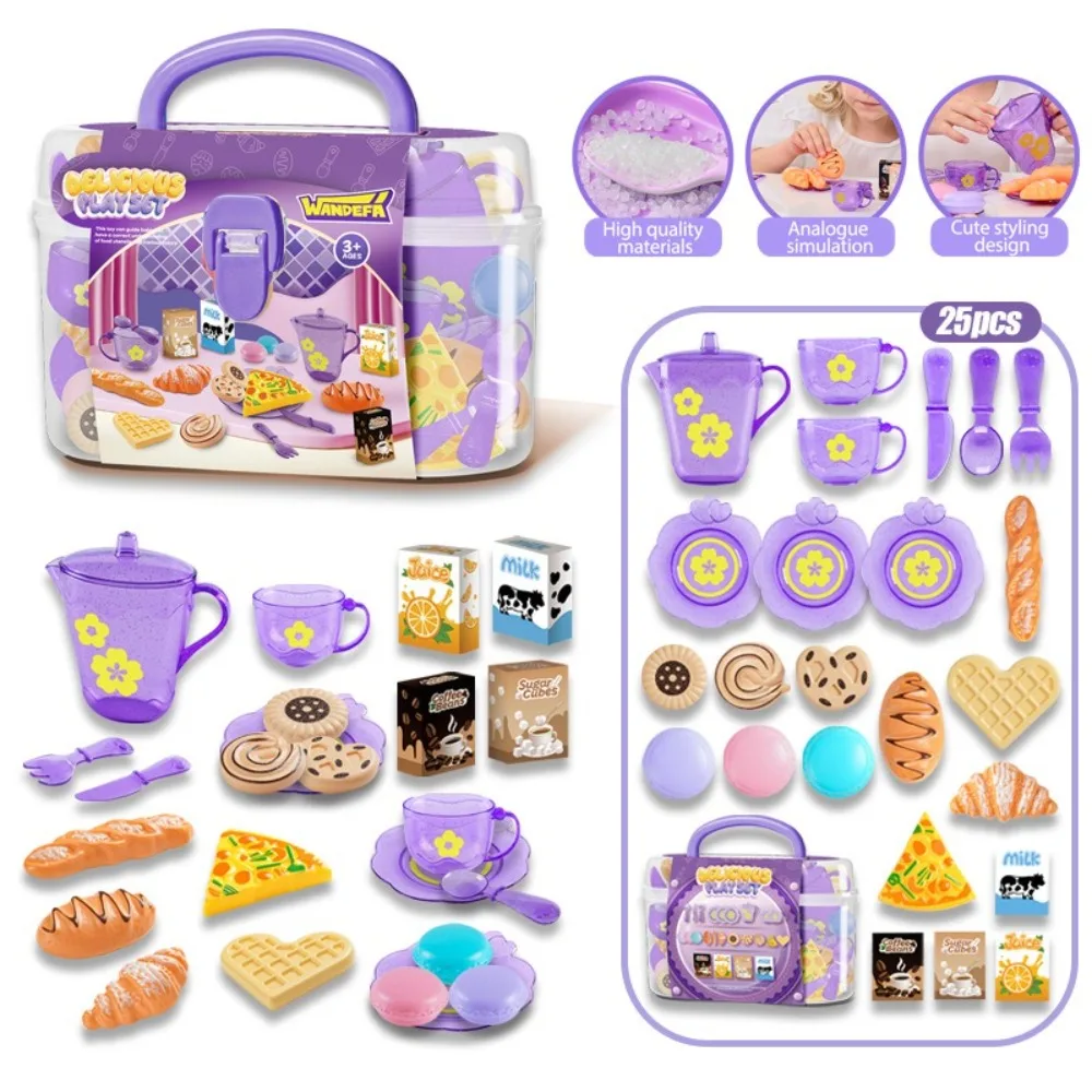 Tea Time Playset Simulated Kitchen Playset With Storage Case Table Snack Pretend Cooking Pretend Cooking Interactive
