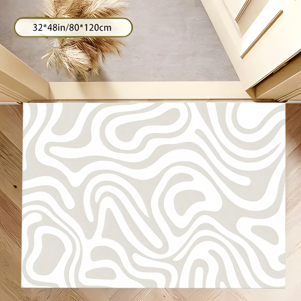 2D Large Carpet, Milky White Abstract Streamlined Pattern, Minimalist Style, Living Room & Bedroom
