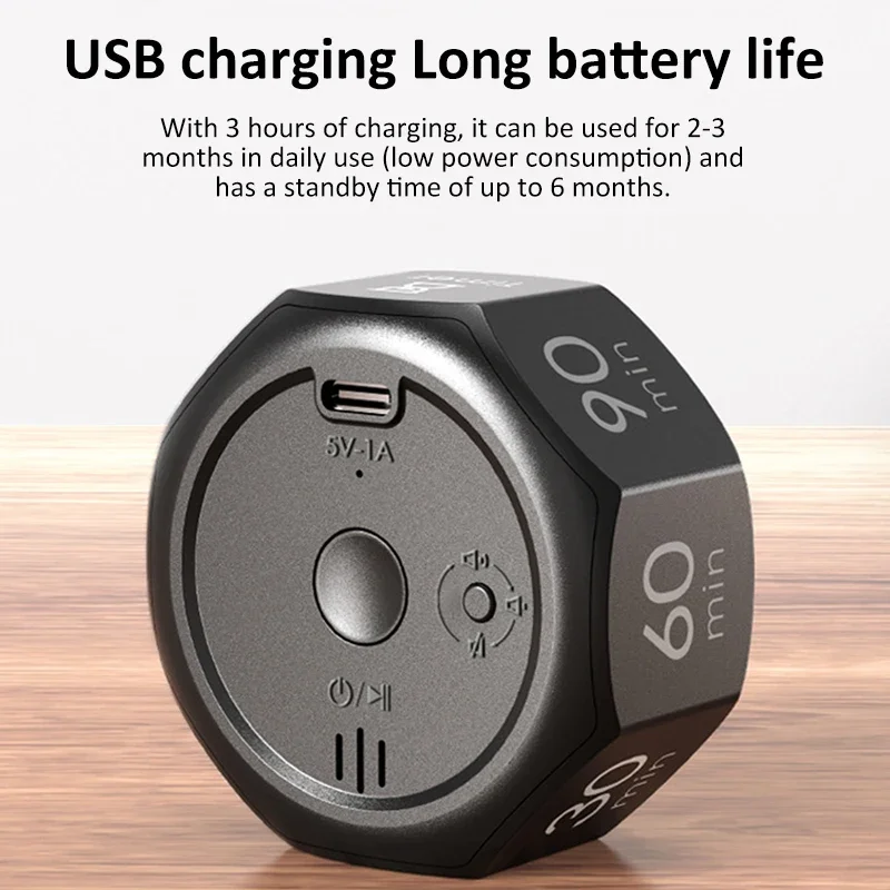 Multi-Function Electronic Timer,Rechargeable Flip Timer 1/3/5/15/30/60/90 Minutes Preset Gravity Sensor Visual Timer