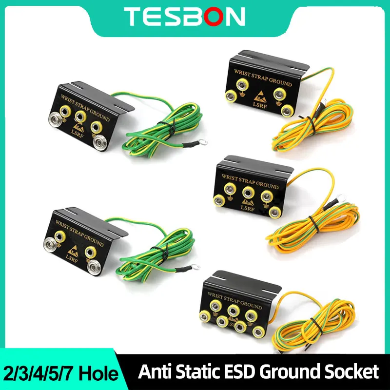 Toma de Tierra Anti-estática Profesional ESD con Conector Banana en Forma de L, 2/3/4/5/7 Agujeros para PC, Computadoras, Teléfonos y Herramientas de Reparación Electrónica