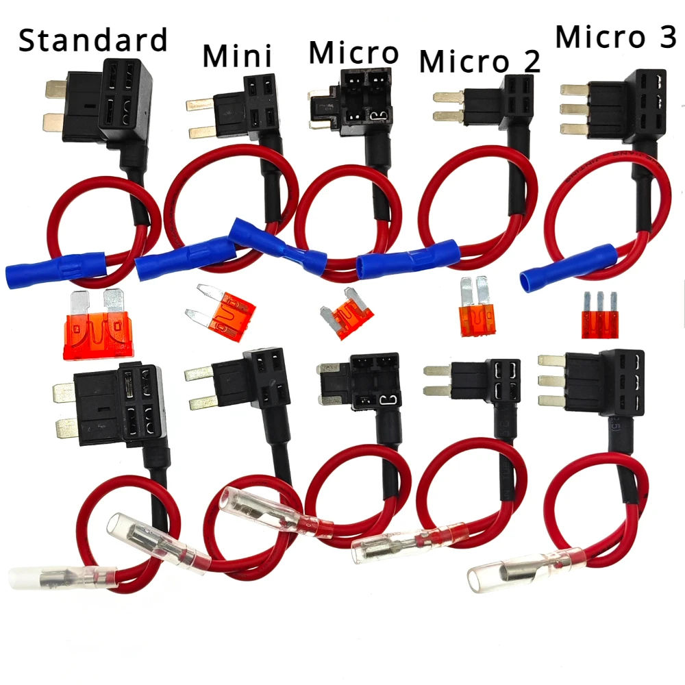 

12V MINI SMALL MEDIUM Size Car Fuse Holder Add-a-circuit TAP Adapter with 10A Micro Mini Standard ATM Blade Fuse