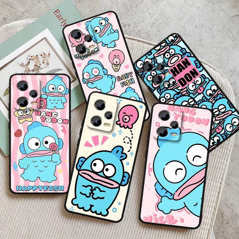 Sanrio Hangyodon Fish For Xiaomi Redmi Note 13 12R 12 12S Turbo 11 11T 11S 10 10S Pro Plus 5G Black TPU Phone Case