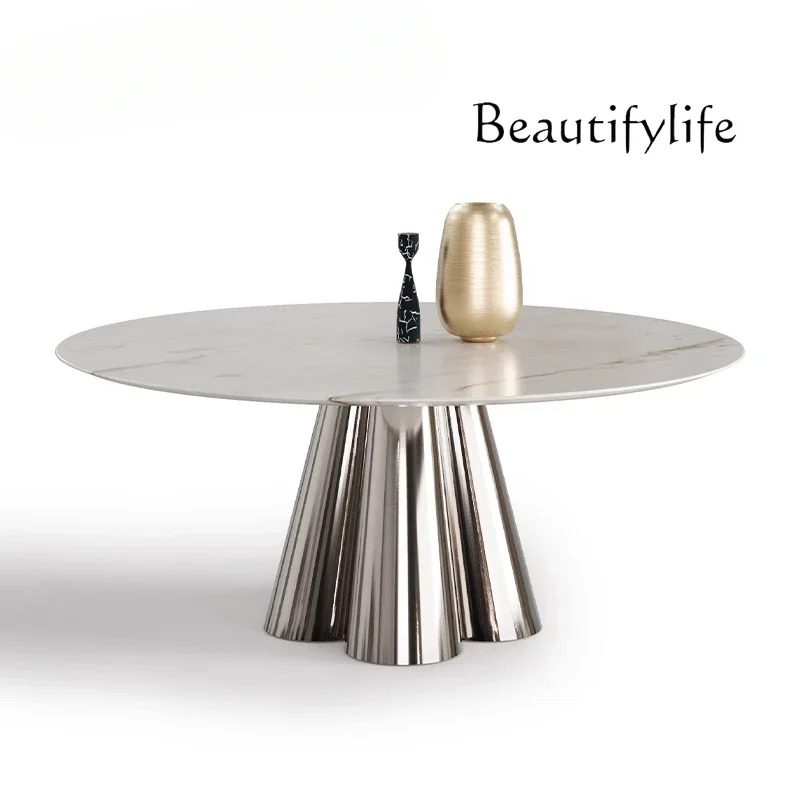 M Italian Modern Light Luxury Round Table/jazz White Marble/designer Natural Stone Round Dining Table