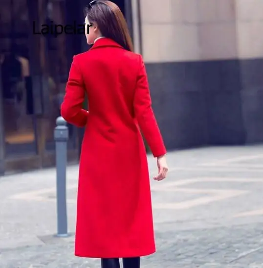 Womens Autumn Spring Long Trenchcoats Ladies Slim Fit Trench Coat Mujer Women BLAZER Collar Double Breasted Coat Black Red Green