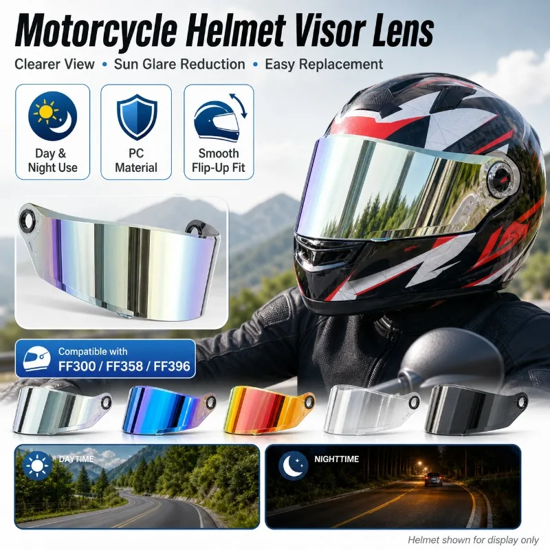 

Motorcycle Helmet Face Shield Visor, PC Replacement Lens for FF300 FF358 FF396 Helmets