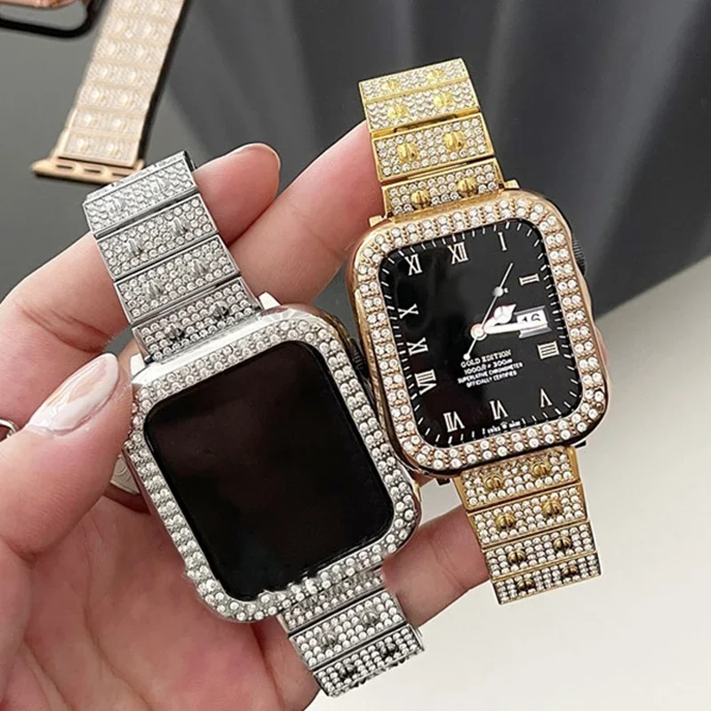 Ladies Diamond Strap For Apple Watch Ultra 2 band 49mm 41mm 45mm Women Stainless Steel Strap For iWatch Series 9 8 7 6 5SE 42mm